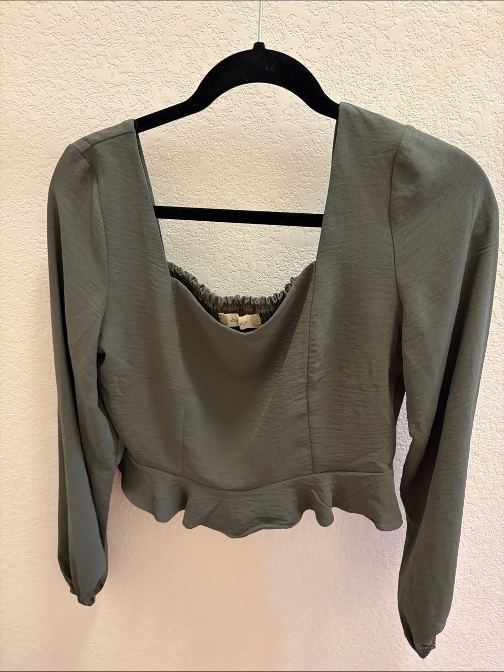 Altar'd State Olive Green Peplum Long-Sleeve Blouse